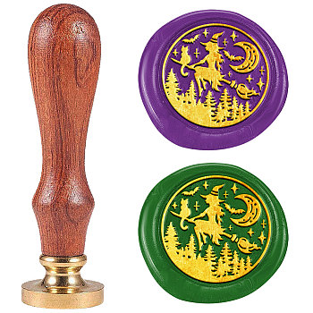 Halloween Wax Seal Stamp Set, Sealing Wax Stamp Solid Brass Head,  Wood Handle Retro Brass Stamp Kit Removable, for Envelopes Invitations, Gift Card, Witch, 83x22mm, Stamps: 25x14.5mm