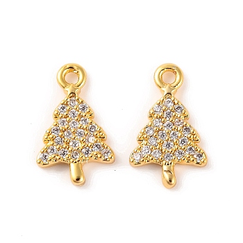 Brass Micro Pave Clear Cubic Zirconia Pendants, Christmas Trees, Real 18K Gold Plated, 12.6x7.7x1.6mm, Hole: 1~1.2mm