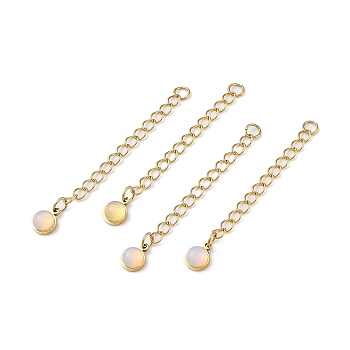 Ion Plating(IP) 316 Surgical Stainless Steel Curb Chain Extender with Opalite Round Charm, Golden, 53.5mm, Hole: 2.5mm