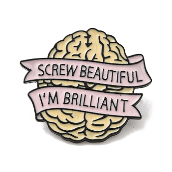 Screw Beautiful I'm Brilliant Brain Enamel Pins, Zinc Alloy Brooches for Backpack Clothes, Cerebrum, Yellow, 29.5x33mm