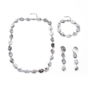 Bracelets & Earrings & Necklaces Jewelry Sets, with Acrylic Imitation Gemstone Style Beads, 304 Stainless Steel Findings and Iron Eye Pin, Gainsboro, Necklace: 22.6 inch(57.5cm), Bracelet: 8-1/8 inch(20.5cm), Earring: 84mm, Pin: 0.8mm