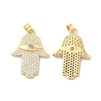 Rack Plating Brass Micro Pave Cubic Zirconia Pendants, Cadmium Free & Lead Free, Long-Lasting, Hand, Real 18K Gold Plated, 30x22x3mm, Hole: 3x5mm