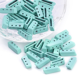 Spray Painted Alloy Multi-Strand Links, For Tile Elastic Bracelets Making, Rectangle, Pale Turquoise, 5x14x4mm, Hole: 1mm