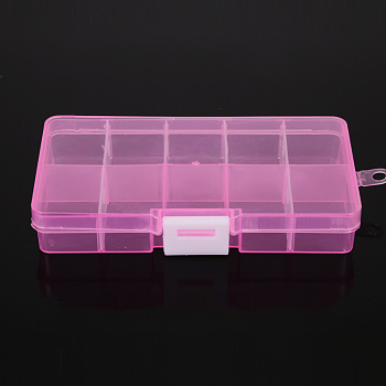 10 Grids Transparent Plastic Removable Bead Containers, with Lids and White Clasps, Rectangle, Deep Pink, 12.8x6.5x2.2cm