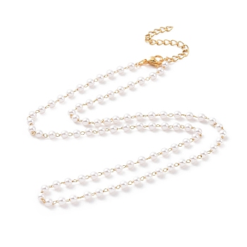 Vacuum Plating 304 Stainless Steel Beaded Necklaces, with Plastic Imitation Pearl Beads, Golden, 17.72 inch(45cm)