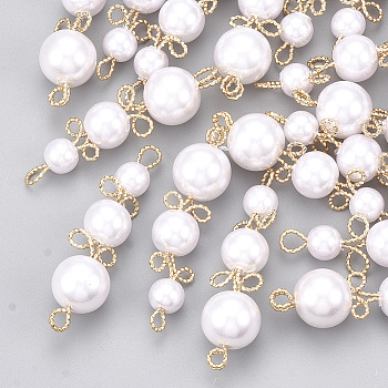 ABS Plastic Imitation Pearl Links connectors, with Brass Finding, Real 18K Gold Plated, Creamy White, 37.5~39.5x10x10mm, Hole: 2mm