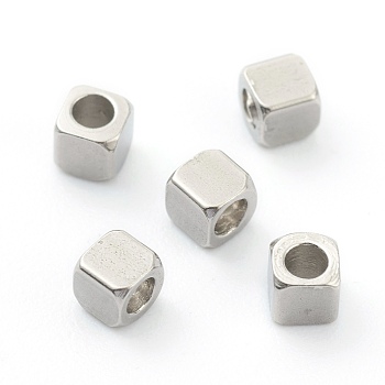 304 Stainless Steel Beads, Cube, Faceted, Stainless Steel Color, 2.5x2.5x2.5mm, Hole: 1.5mm