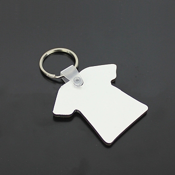 Sublimation Double-Sided Blank MDF Keychains, with Cloth Shape Wooden Hard Board Pendants and Iron Split Key Rings, Platinum, 5.5x4.8x0.3cm