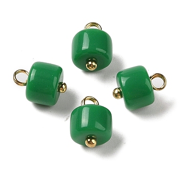 Acrylic Pendants, with Brass Loops, Column, Green, 12.5x8.5mm, Hole: 2.5mm