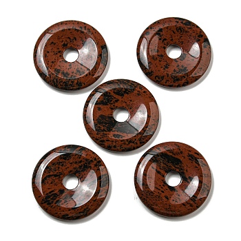 Natural Mahogany Obsidian Pendants, Donut/Pi Disc Charms, 50x6.5~7.5mm, Hole: 10mm