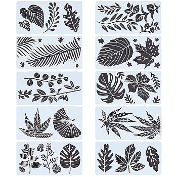 10Pcs 10 Styles PET Plastic Drawing Painting Stencils Templates, Rectangle, Leaf Pattern, 300x150x0.3mm, 1pc/style