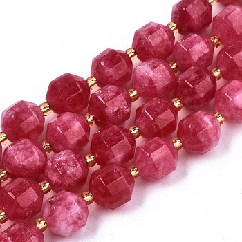 Natural Dolomite Beads Strands, Faceted, Dyed, Round, Deep Pink, 10.5x9.5mm, Hole: 1.2mm, about 31pcs/strand, 15.04 inch~15.35 inch(38.2cm~39cm)