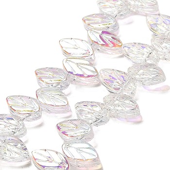 Electroplate Glass Beads Strands, Leaf, Clear AB, 11x7x4mm, Hole: 0.8mm, about 100pcs/strand, 23.15~23.50''(58.8~59.7cm)