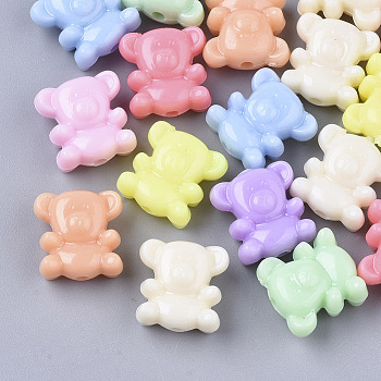 Opaque Acrylic Beads, Bear, Mixed Color, 13x12.5x7~8mm, Hole: 1.8mm