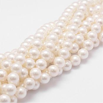 Rainbow Plated Shell Pearl Bead Strands, Grade A, Round, Old Lace, 8mm, Hole: 1mm, about 51pcs/strand, 16 inch