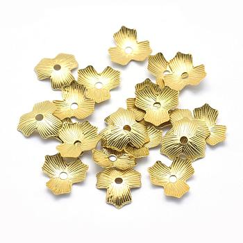 Brass Bead Caps, Lead Free & Cadmium Free & Nickel Free, 3-Petal, Raw(Unplated), 11x11x2mm, Hole: 2mm