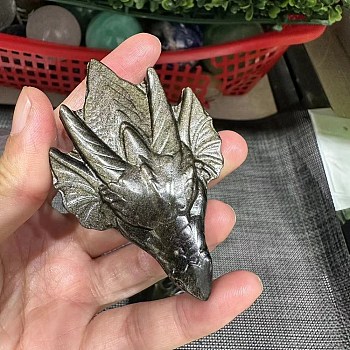 Natural Golden Sheen Obsidian Carved Dragon Figurines, for Home Office Desktop Decoration, 70mm
