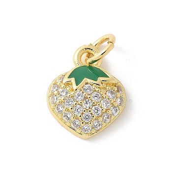 Brass Micro Pave Cubic Zirconia Pendants, Enamel Style, Rack Plating, Cadmium Free & Lead Free, Long-Lasting Plated, Real 18K Gold Plated, Strawberry, 15.5x10x3.5mm, Hole: 3mm