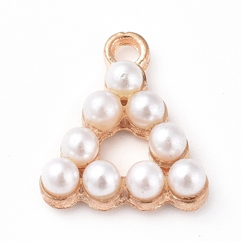Plastic Imitation Pearl Pendants, with Alloy Findings, Triangle, Golden, 17.5x15x5mm, Hole: 2mm