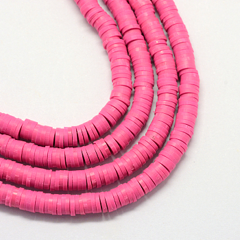 Handmade Polymer Clay Beads, Disc/Flat Round, Heishi Beads, Camellia, 3x1mm, Hole: 1mm, about 380~400pcs/strand, 17.7 inch