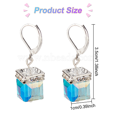 3 Pairs 3 Colors Bling Glass Cube Dangle Leverback Earrings(EJEW-AN0002-81)-2