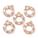K9 Glass Pendants, with Light Gold Tone Brass Findings, Ring Charms, Crystal, 15x12.5x3mm, Hole: 1.4mm(FIND-C036-06KCG-03)