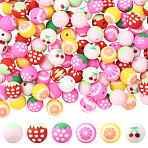 180Pcs 6 Colors Fruits Theme Handmade Polymer Clay Beads, Round, Mixed Color, 8.2mm, Hole: 1.2~1.6mm, 30pcs/color(CLAY-SC0002-59)