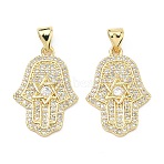 Brass Micro Pave Cubic Zirconia Charms, Hamsa Hand with Star of David Charms, Rack Plating, Long-Lasting Plated, Cadmium Free & Lead Free, Real 18K Gold Plated, 23x16x2.5mm, Hole: 4x3mm(KK-P345-07G)