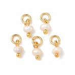 Natural Cultured Freshwater Pearl Rondelle Charms, with  Stainless Steel Jump Rings, Floral White, Golden, 7x4x3.5mm, Hole: 2.5mm(X-PALLOY-JF04393-02)