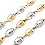 304 Stainless Steel Two Tone Oval Link Chains, Ion Plating(IP), Unwelded, with Spool, Golden & Stainless Steel Color, Link: 14x7.5x4.5mm and 8x2.8x1.5mm, about 16.40 Feet(5m)/Roll(CHS-F022-02GP)