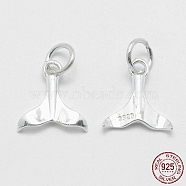 925 Sterling Silver Pendants, Whale Tail Shape, with 925 Stamp, Silver, 12.5x11.5x2mm, Hole: 4mm(X-STER-K170-05S)