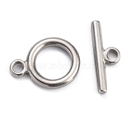 304 Stainless Steel Toggle Clasps, Ring, Stainless Steel Color, Ring: 15.7x12x2mm, Hole: 2mm, Bar: 17x6x2mm, Hole: 2mm(STAS-H140-14P)