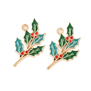 Golden Plated Alloy Enamel Pendants, Cadmium Free & Lead Free, Leaf Charm, Dark Green, 33x21x2mm, Hole: 2mm(ENAM-Z017-03G)