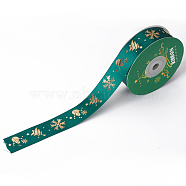 Single Face Polyester Printed Satin Ribbon, for Christmas Gift Packaging, Christmas Themed Pattern, Green, 1 inch(25mm), about 25yards/roll(22.86m/roll)(SRIB-CJ0001-02)