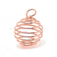 Iron Pendants, Hollow Spring Ball, Spiral Bead Cage, Rose Gold, 17.5~21.5x13~17mm, Hole: 4mm(IFIN-WH0062-26B)