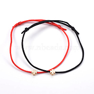 Nylon Thread Cords Bracelets, with Brass Beads, Lead Free & Cadmium Free, Four Leaf Clover, Golden, 1-5/8 inch~3-1/8 inch(4~8cm), 2pcs/set(BJEW-JB04029-04)