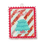 Christmas Acrylic Pendants, with Paper, Stamp, Christmas Tree, 49x38x4mm, Hole: 2.4mm(MACR-D077-01A)