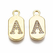 Brass Micro Pave Clear Cubic Zirconia Pendants, Nickel Free, Real 18K Gold Plated, Oval with Word, Letter.A, 16x7.5x1.5mm, Hole: 1.8mm(KK-S360-052A-NF)