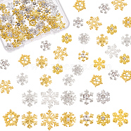 96Pcs 7 Styles Christmas Themed Alloy Cabochons, Nail Art Decoration Accessories, DIY Crystal Epoxy Resin Material Filling, Snowflake, Cadmium Free & Lead Free, Golden & Silver, 8pcs/style(MRMJ-OC0002-34)