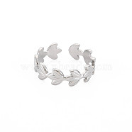 304 Stainless Steel Flower Open Cuff Ring for Women, Stainless Steel Color, US Size 9 1/4(19.1mm)(RJEW-S405-197P)