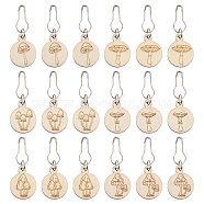 3 Bags Mushroom Pattern Flat Round Wooden Charm Locking Stitch Markers, with Safety Pin, Old Lace, 5~5.05cm, 6pcs/bag(HJEW-BC0001-49)