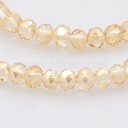 Pearl Luster Plated Faceted Rondelle Glass Beads Strands, Wheat, 3.5x2.5mm, Hole: 1mm, about 100pcs/strand, 10 inch(GLAA-A024B-PL01)
