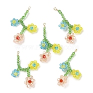 Glass Beaded Pendants, with Copper Wire, Flower of Life Charms, Colorful, 36~40x17~26x4~5mm, Hole: 1.8~2mm(GLAA-C028-05A)