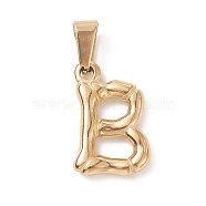 304 Stainless Steel Pendants, Bamboo Style, Letter, Golden Color, Letter.B, 18x12x3mm, Hole: 3x7mm(STAS-F235-01G-B)