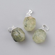 Natural Prehnite Pendants, with Brass Bails, Faceted, Teardrop, Silver Color Plated, 19~21x12~14x11~15mm, Hole: 5x3mm(X-G-G845-07S-09)