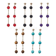 Natural & Synthetic Mixed Gemstone Dangle Stud Earrings, Golden 304 Stainless Steel Tassel Earrings, 66~68x8~8.5mm(EJEW-JE05671)