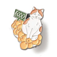 Cat with Orange Enamel Pin, Number Pattern 6000 Iron Enamel Brooch for Backpack Clothes, Gunmetal, Yellow, 29x21.5x10mm(JEWB-C012-06C)