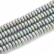 Electroplate Non-magnetic Synthetic Hematite Beads Strands, Heishi Beads, Flat Round/Disc, Rainbow Plated, 4x2mm, Hole: 1mm, about 210pcs/strand, 16.14 inch(G-N0318-01C)