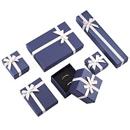 PandaHall Elite Paper Ring Box, Flip Cover, with Bowknot Ribbon, Jewelry Box, Square, Royal Blue, 5.3x5.3x3.1cm, 12pcs/set(CON-PH0002-24)