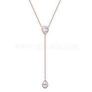 SHEGRACE 925 Sterling Silver Pendant Necklaces, with Grade AAA Cubic Zirconia and Cable Chains, teardrop, Rose Gold, 17.32 inch(44cm)(JN875B)